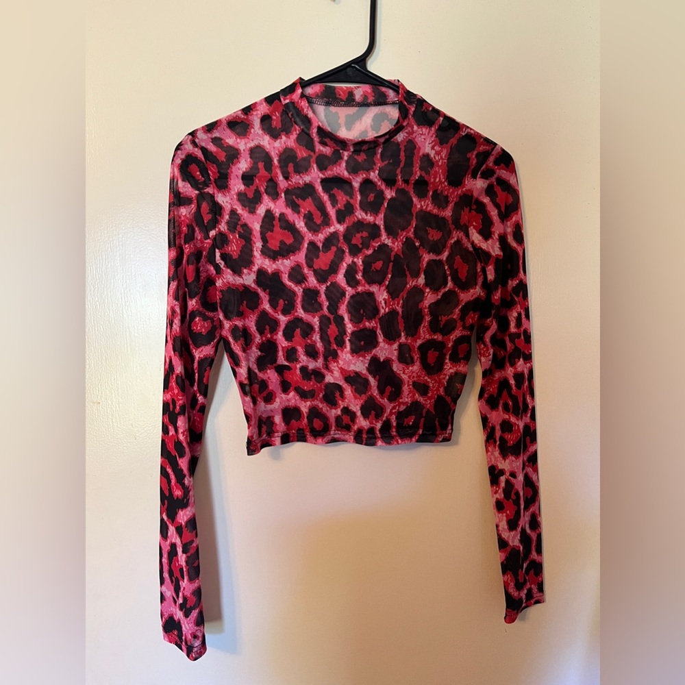Pink Leopard Print Mesh Pullover
